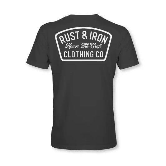 Dark gray Midnight Tee featuring Rust & Iron Clothing Co. logo for first responders