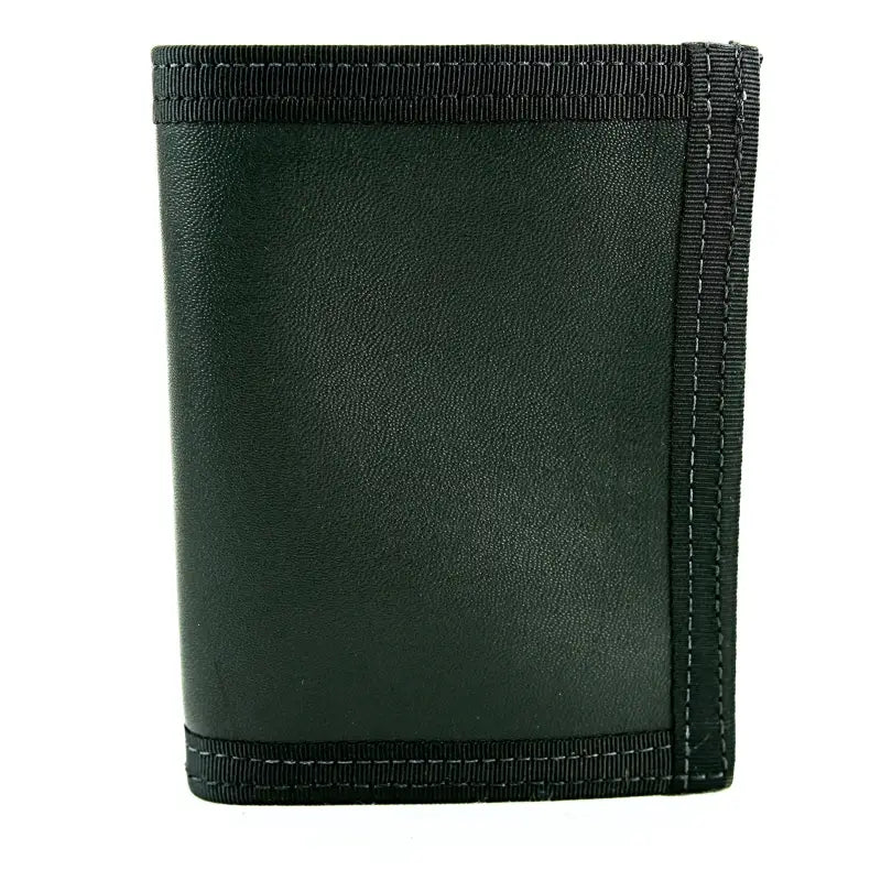 Dark green leather wallet with black trim stitching in Coyote Combat Leather design