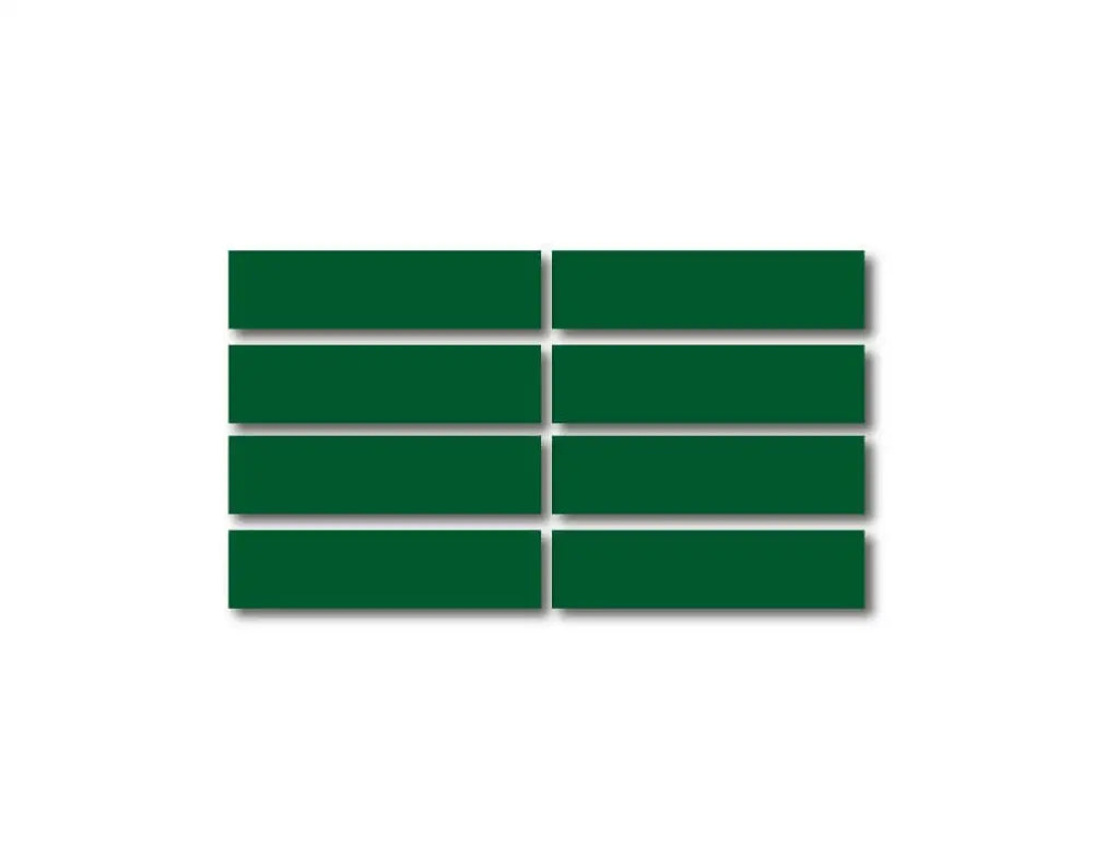 Eight dark green reflective ceramic tiles in columns for the Reflective Helmet Bar