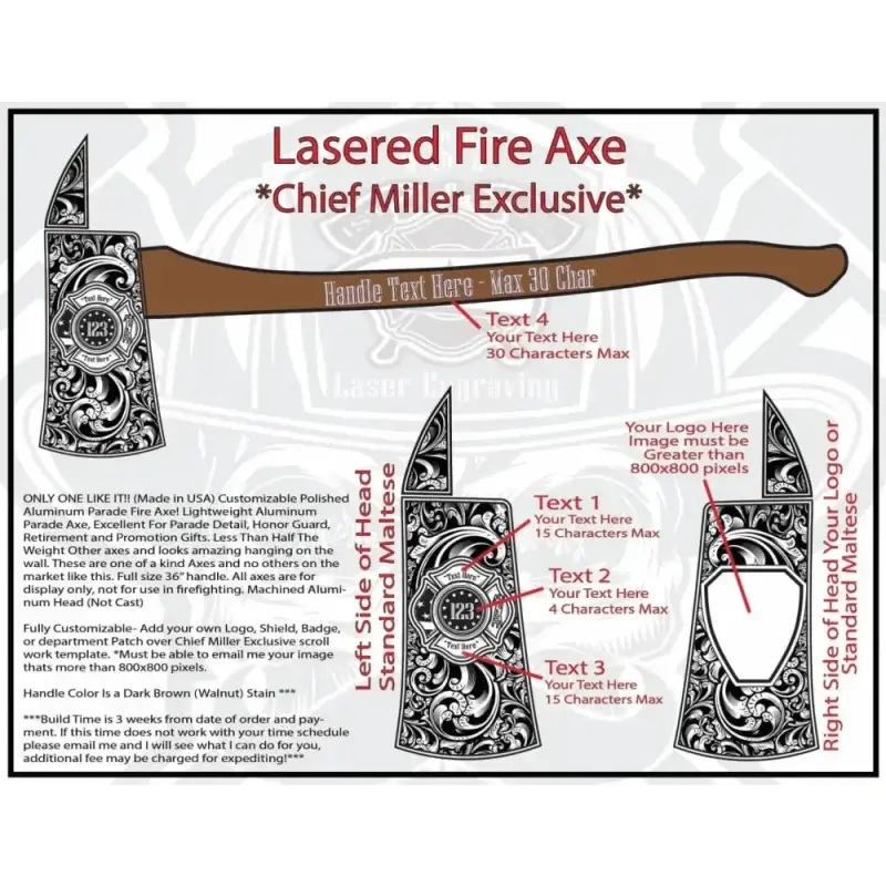 Decorative fire axe with laser-engraved patterns for personalized customization