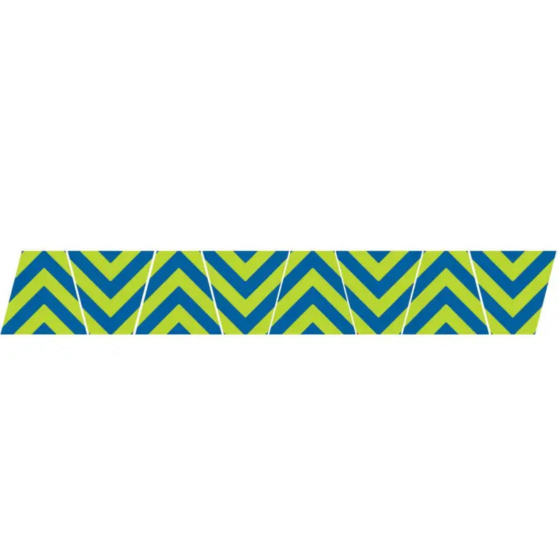 Decorative border strip featuring blue and lime green chevron stripe reflective design