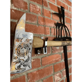 Decorative personalized firefighter axe with engraved metal head and wooden handle