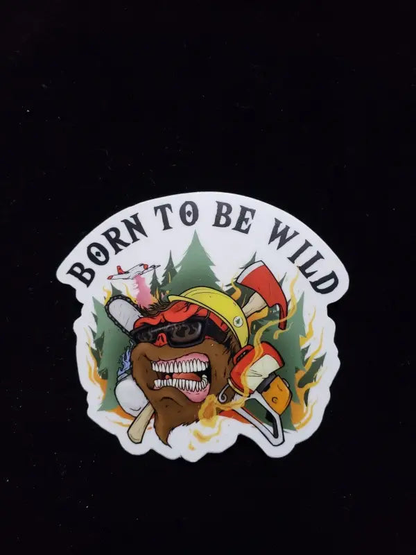 Decorative sticker of brown bear with camping gear for Wild Helmet Decal, weather-resistant ink