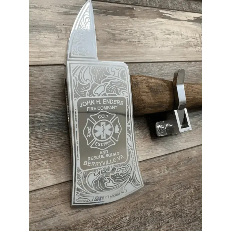 Decoratively engraved personalized customizable axe head for first responders with logo