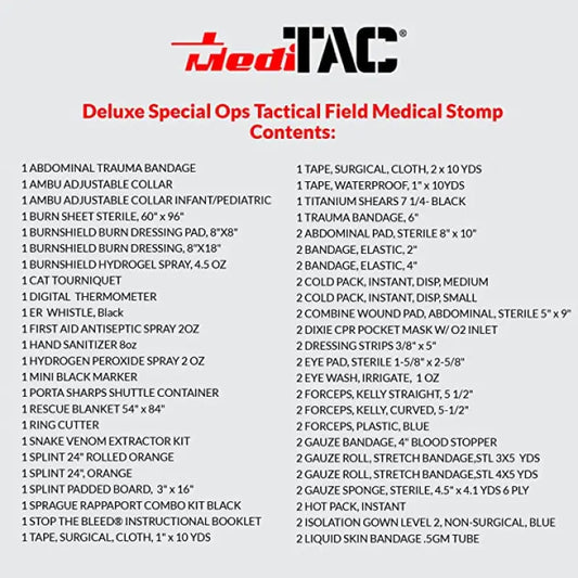Deluxe Special Ops Tactical Field Medical Stomp contents for first responders firefighter police