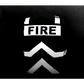 Fire department emblem with chevron arrows on black background for public safety vest