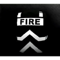 Fire department emblem with chevron arrows on black background for public safety vest