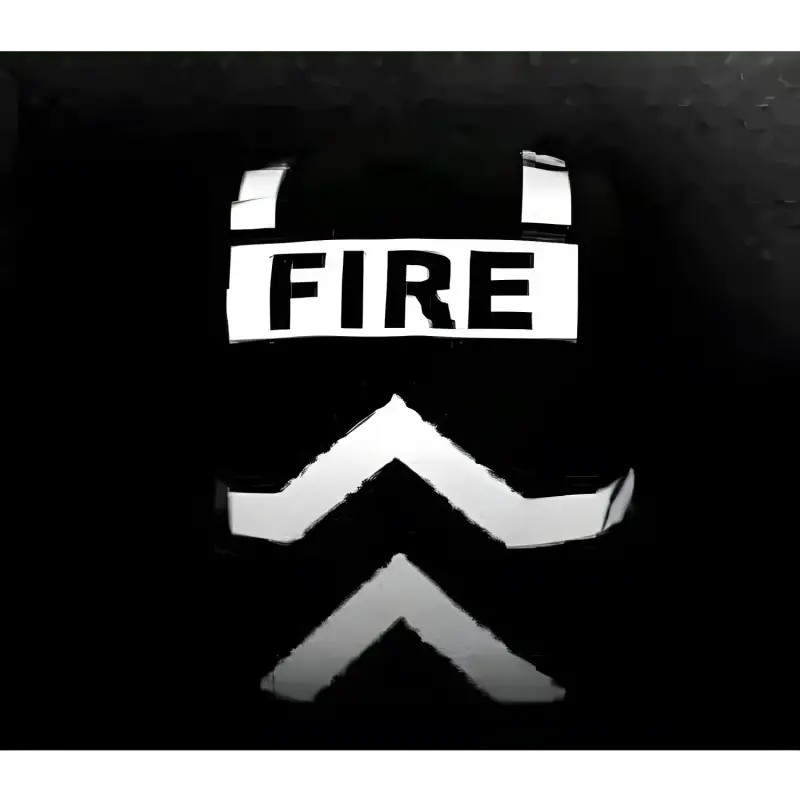 Fire department emblem with chevron arrows on black background for public safety vest