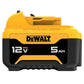 DeWalt DCB126 12V MAX 5.0Ah lithium-ion battery pack in yellow and black