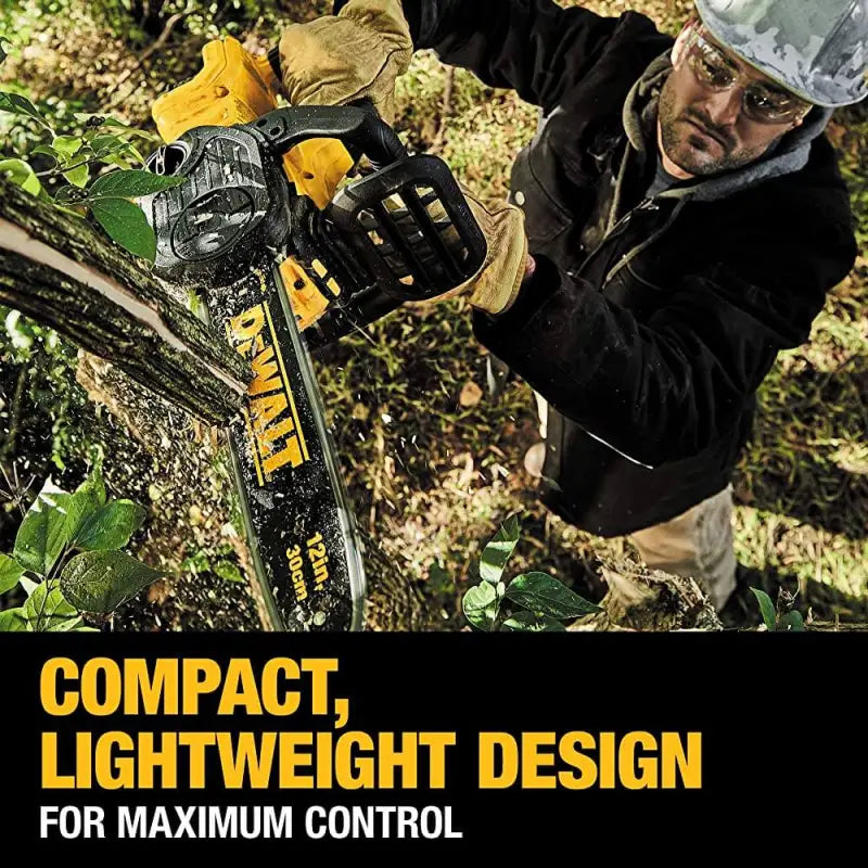 DeWalt DCCS620B 20V MAX XR Compact Cordless Chainsaw trimming branches effectively