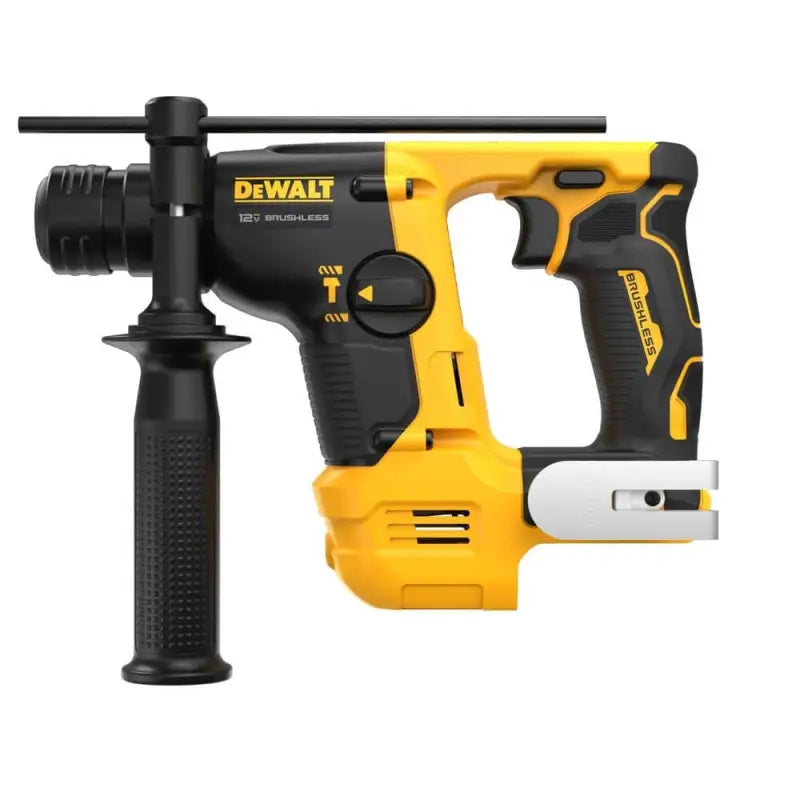 DeWalt DCH072B XTREME 12V MAX Brushless Cordless Rotary Hammer with black and yellow housing