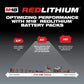 Marketing diagram displaying M18™ REDLITHIUM™ battery performance in Milwaukee 48-11-1852 M18™