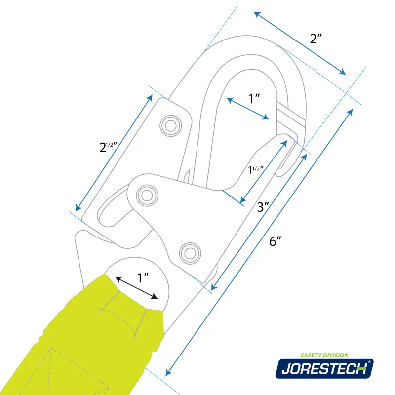 Diagram of a Single Leg External Shock-Absorbing Lanyard with Snap Hooks dimensions