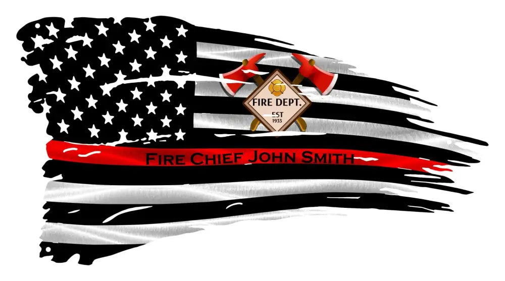 Distressed American Battle Flag featuring a firefighter badge and thin red line design