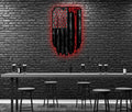 Distressed black and red Charred Fire Flag on a brick wall honoring first responders