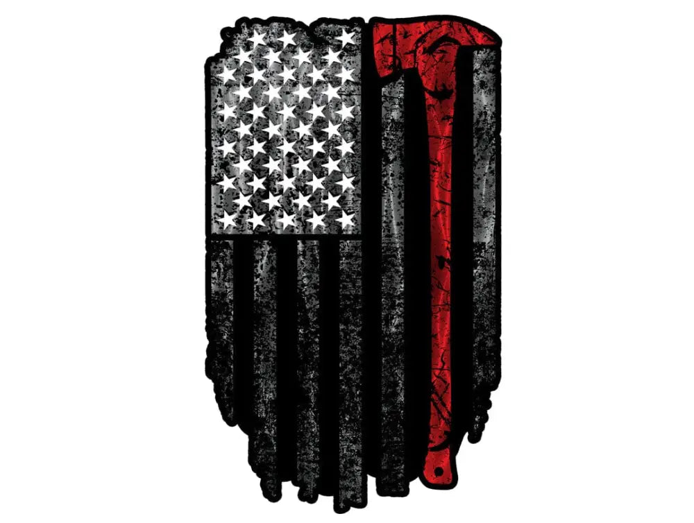 Distressed American flag design featuring a red baseball bat stripe for first responders