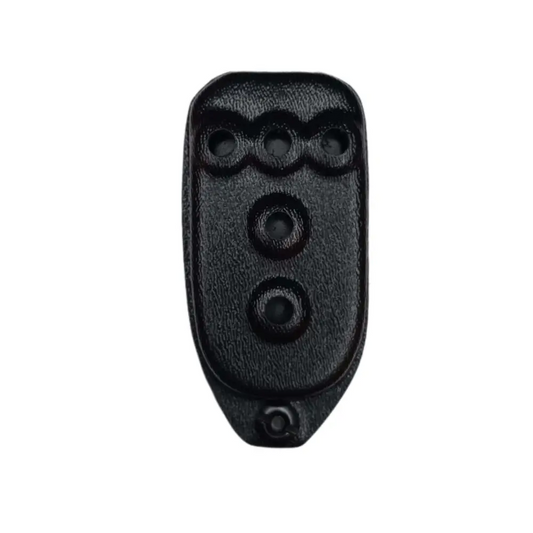 Black plastic Dodge Key Fob with five circular buttons in a key fob holder