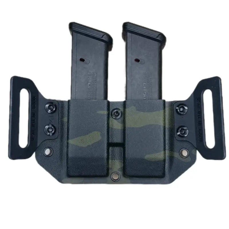 Double magazine carrier in black and camouflage pattern for Glock 9/40/357