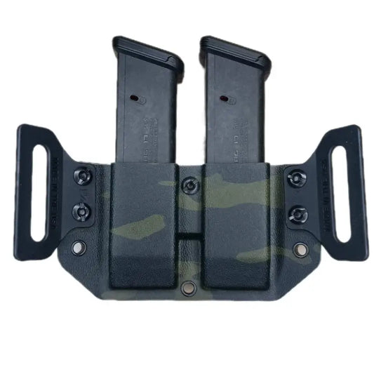 Double magazine carrier in black and camouflage pattern for Glock 9/40/357