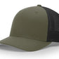 Olive green and black trucker hat with leather patch for first responders and firefighters