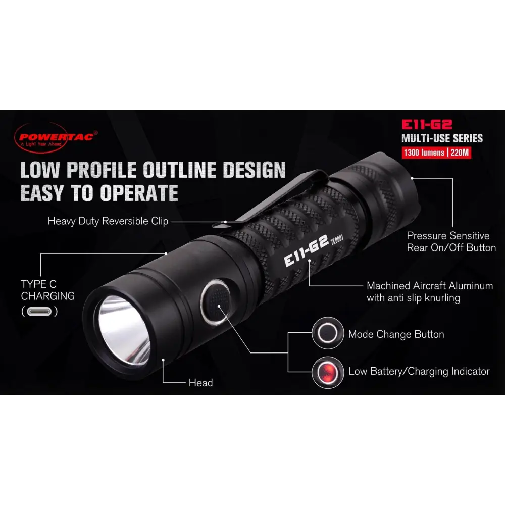 Chief Miller Hardware > Tools > Flashlights & Headlamps > Flashlights E11-G2 -1300 Lumen Rechargeable EDC Flashlight Apparel