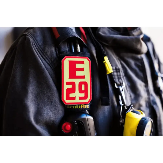 E29 emergency breathing apparatus on IdentiFire SCBA Accountability Shoulder Strap System