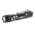 Black metal Powertac E9 GEN5 tactical EDC flashlight with textured grip, 3,000 lumen output