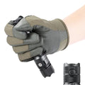 Gloved hand holding Powertac E9 GEN5 Long Throw 3,000 Lumen Tactical EDC Flashlight
