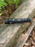 Black Tactical LED Flashlight with Textured Grip Pattern - Powertac E9 Gen5 3000 Lumen EDC