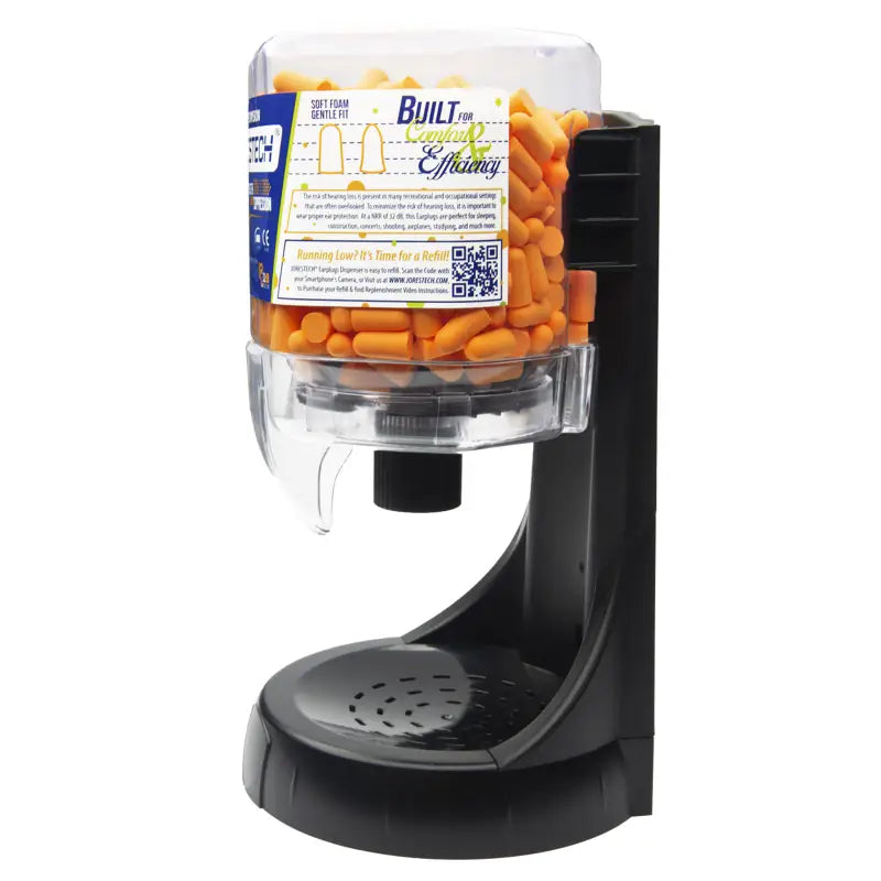 Earplug dispenser station filled with orange 32dB NRR soft foam earplugs