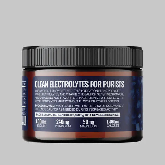 Raw Unflavored Electrolytes container showcasing natural electrolyte powder for staying hydrated