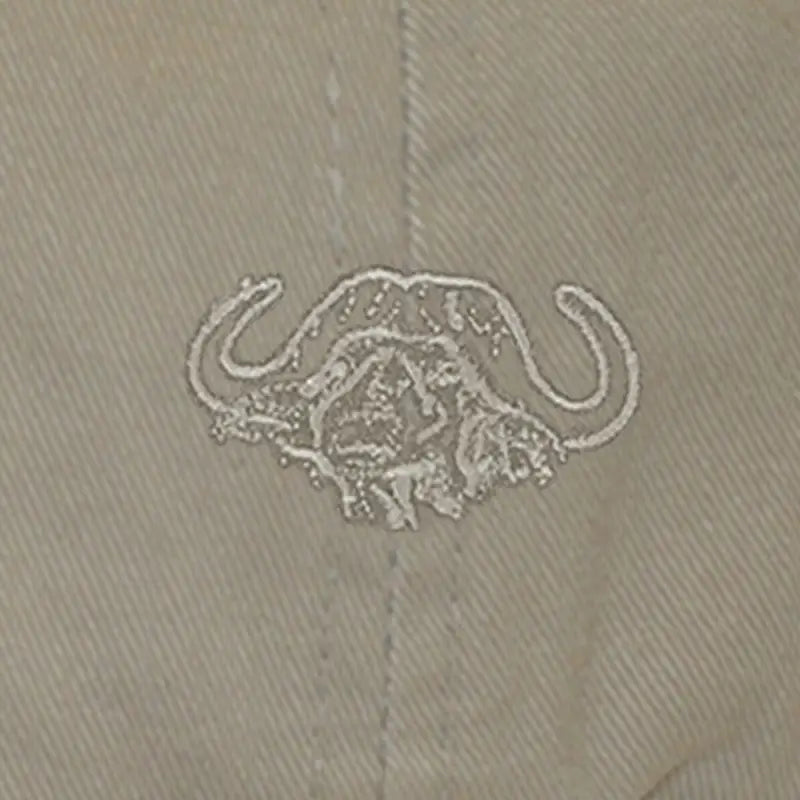 Embroidered buffalo logo with curved horns on Adjustable Twill Cap in Khaki color