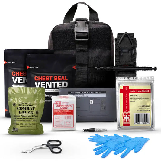 Emergency first aid kit for first responders, firefighters, and police trauma situations