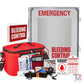 Emergency bleeding control kit package in wall-mounted storage for outdoor bleeding control