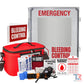 Emergency Bleeding Control Kit Package with first aid supplies in wall-mounted cabinet