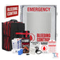 Emergency Bleeding Control Kit with medical supplies in wall-mounted case for outdoor bleeding control