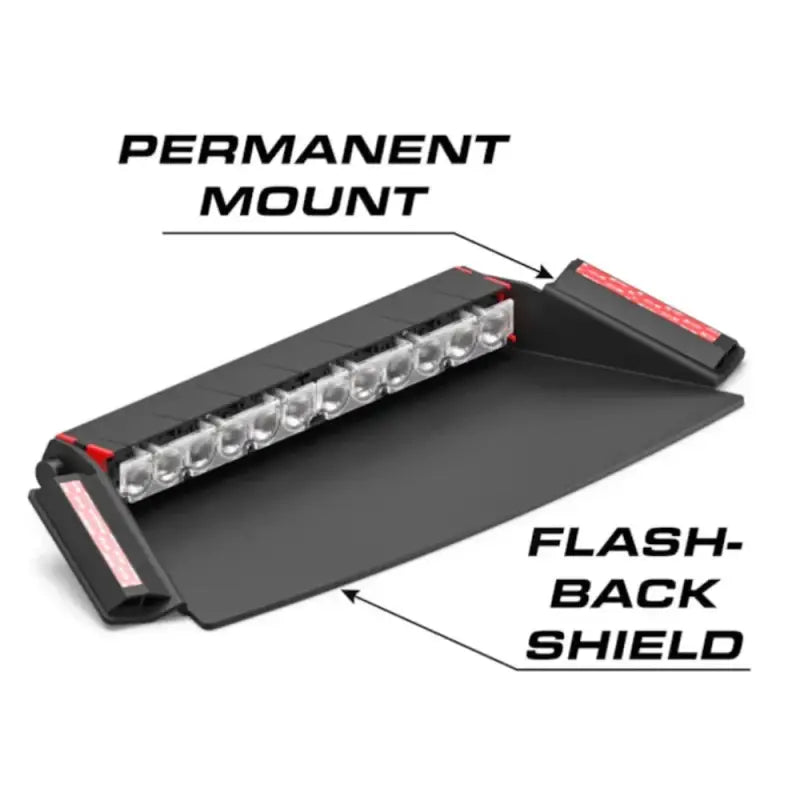 Emergency vehicle light bar with flashback shield showcasing Fusion-S 2X dash light pattern capable