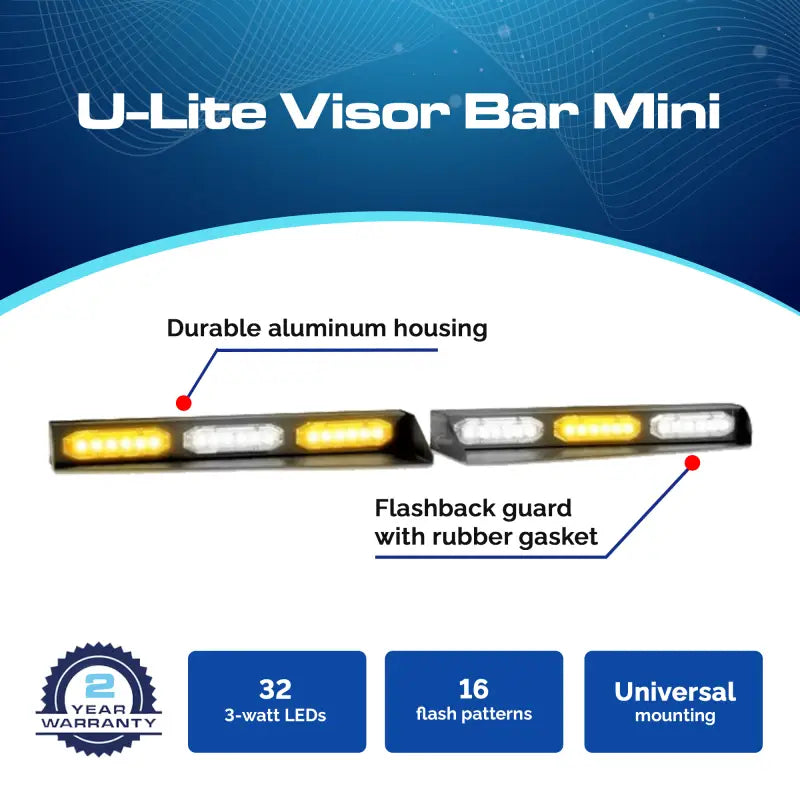 Emergency vehicle visor bar mini with bright LED lights for safety and visibility