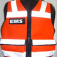 Orange reflective EMS safety vest meeting ANSI II requirements with black zipper