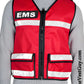 Red EMS reflective vest with lower pockets and front reflective stripes for safety