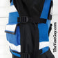 Blue, black and white EMS 2 Pocket Vest with buckle straps and lower pockets