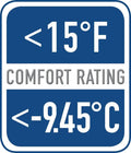 Temperature comfort rating sign for Equinoxx Stage 3 vest carrier below 15°F