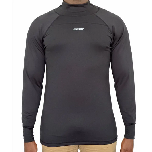 Dark gray long-sleeve athletic compression shirt from Equinoxx Stage 3 with raglan sleeves