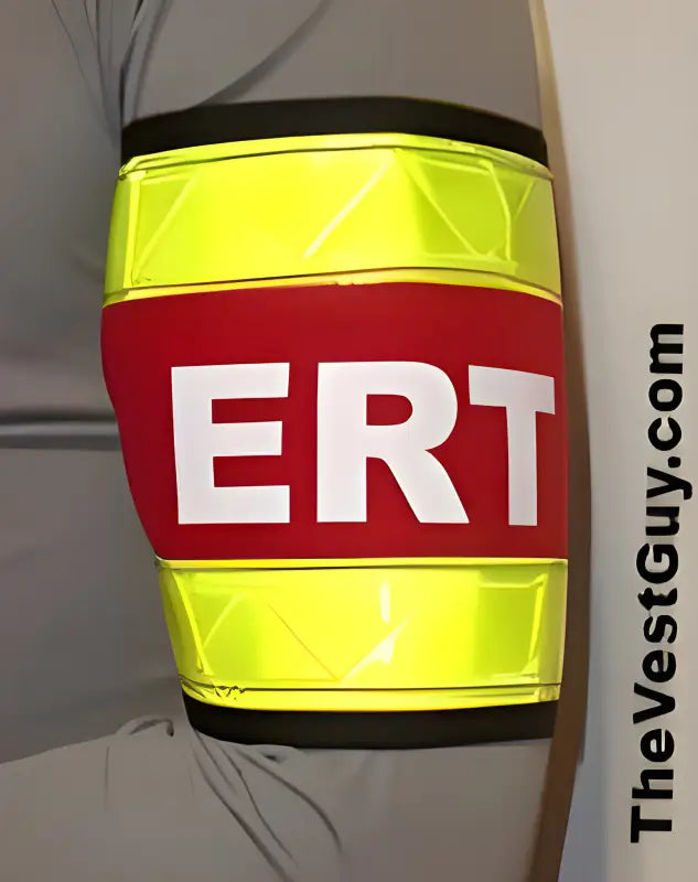 High visibility reflective ERT armband with red color and yellow stripes