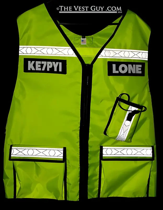 High-visibility neon yellow ESCA Vest with reflective stripes and lower pockets