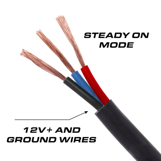 Exposed copper wires with red, blue, and black insulation for Feniex Fusion Work Light download