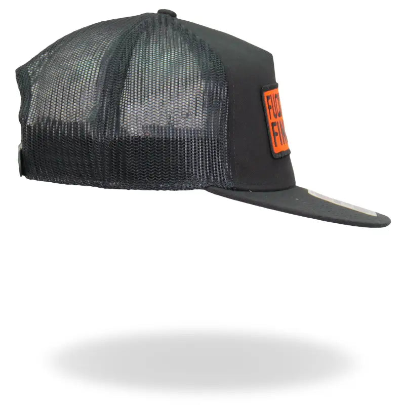 Black mesh snapback hat-GSH2010 with orange patch from Hot Leathers