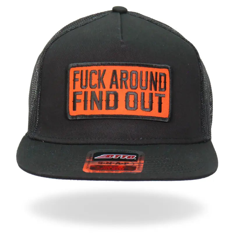 Black mesh snapback hat- GSH2010 with provocative orange patch from Hot Leathers