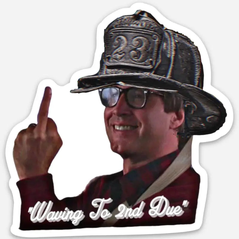 Firefighter with helmet 23 making a rude gesture for 2nd Due Sticker collection