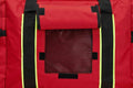 Red Firefighter Jumbo Turnout Gear Bag with reflective trim and clear window panel